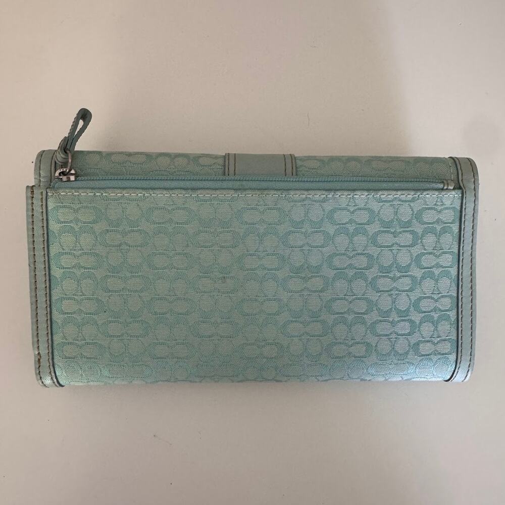 Coach Vintage Soho Signature Buckle Trifold Wallet and Checkbook Blue Teal Rare - Picture 2 of 10